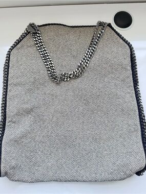 Stella McCartney Falabella Canvas Tote Bag Gray/Navy | Chain Trim | Authentic